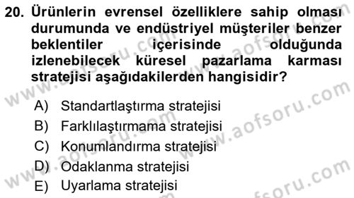 Pazarlamaya Giriş Dersi 2021 - 2022 Yılı Yaz Okulu Sınavı 20. Soru