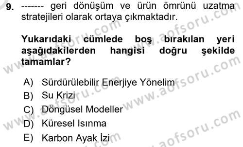 Pazarlamaya Giriş Dersi 2021 - 2022 Yılı Yaz Okulu Sınav Soruları 9. Soru