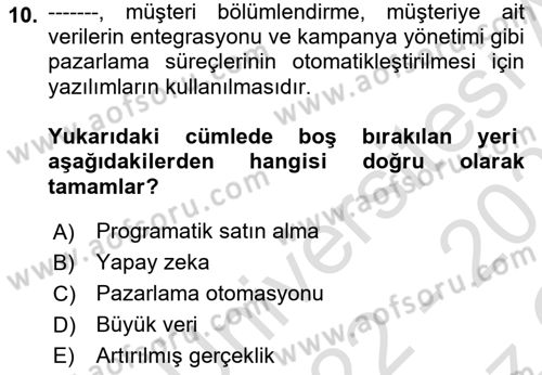 Pazarlamaya Giriş Dersi 2022 - 2023 Yılı Yaz Okulu Sınav Soruları 10. Soru
