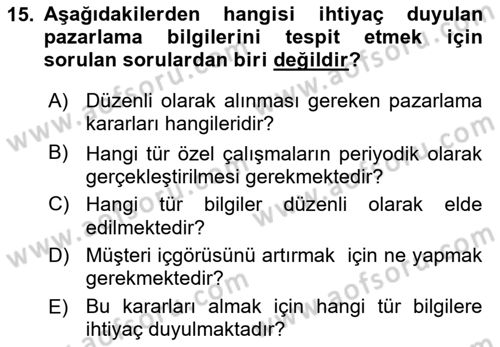 Pazarlamaya Giriş Dersi 2022 - 2023 Yılı Yaz Okulu Sınav Soruları 15. Soru