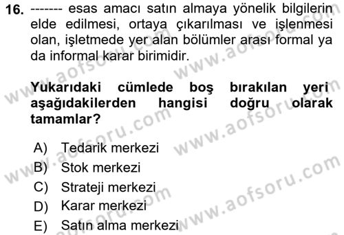 Pazarlamaya Giriş Dersi 2022 - 2023 Yılı Yaz Okulu Sınav Soruları 16. Soru