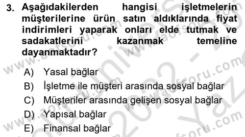 Pazarlamaya Giriş Dersi 2022 - 2023 Yılı Yaz Okulu Sınav Soruları 3. Soru