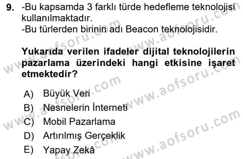 Pazarlamaya Giriş Dersi 2022 - 2023 Yılı Yaz Okulu Sınav Soruları 9. Soru