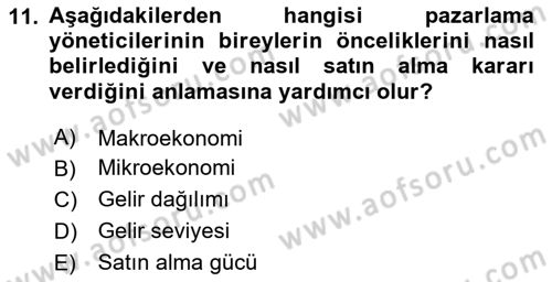 Pazarlamaya Giriş Dersi 2023 - 2024 Yılı (Vize) Ara Sınav Soruları 11. Soru