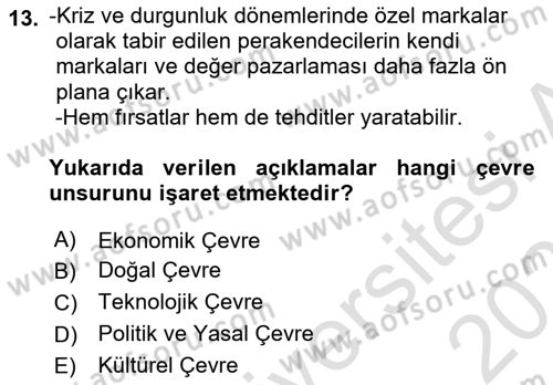 Pazarlamaya Giriş Dersi 2023 - 2024 Yılı (Vize) Ara Sınav Soruları 13. Soru