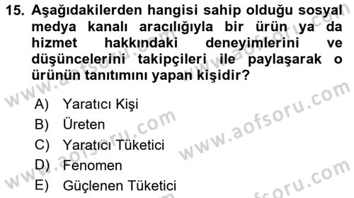 Pazarlamaya Giriş Dersi 2023 - 2024 Yılı (Vize) Ara Sınav Soruları 15. Soru
