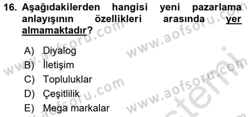 Pazarlamaya Giriş Dersi 2023 - 2024 Yılı (Vize) Ara Sınav Soruları 16. Soru
