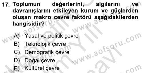 Pazarlamaya Giriş Dersi 2023 - 2024 Yılı (Vize) Ara Sınav Soruları 17. Soru
