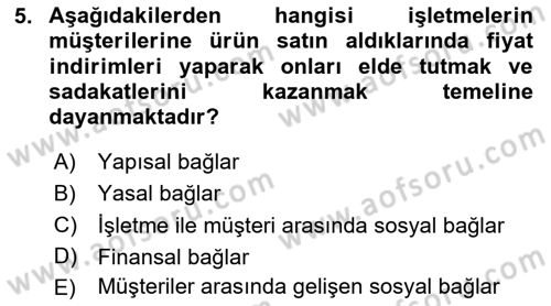 Pazarlamaya Giriş Dersi 2023 - 2024 Yılı (Vize) Ara Sınav Soruları 5. Soru