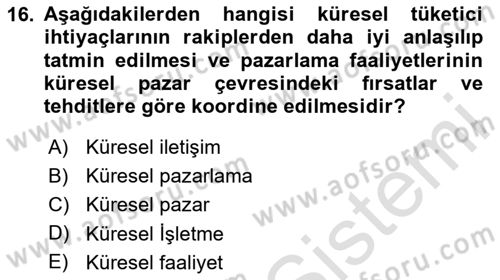 Pazarlamaya Giriş Dersi 2023 - 2024 Yılı (Final) Dönem Sonu Sınav Soruları 16. Soru