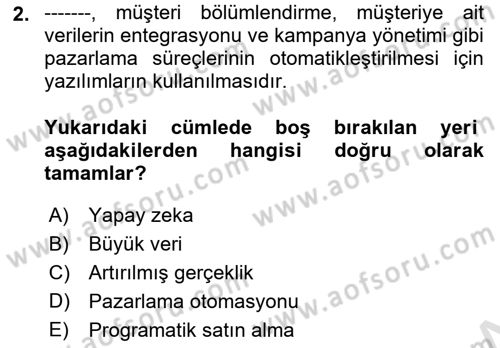 Pazarlamaya Giriş Dersi 2023 - 2024 Yılı (Final) Dönem Sonu Sınav Soruları 2. Soru