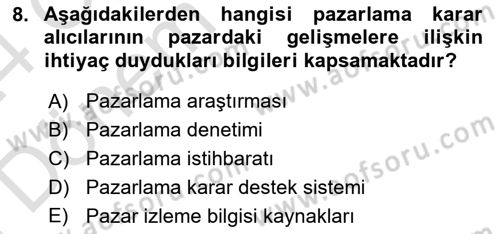 Pazarlamaya Giriş Dersi 2023 - 2024 Yılı (Final) Dönem Sonu Sınav Soruları 8. Soru
