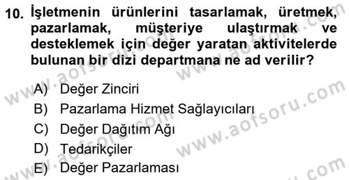 Pazarlamaya Giriş Dersi 2023 - 2024 Yılı Yaz Okulu Sınav Soruları 10. Soru