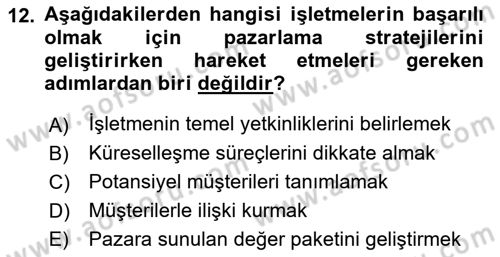 Pazarlamaya Giriş Dersi 2023 - 2024 Yılı Yaz Okulu Sınav Soruları 12. Soru