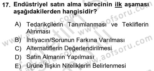 Pazarlamaya Giriş Dersi 2023 - 2024 Yılı Yaz Okulu Sınav Soruları 17. Soru