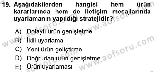 Pazarlamaya Giriş Dersi 2023 - 2024 Yılı Yaz Okulu Sınav Soruları 19. Soru