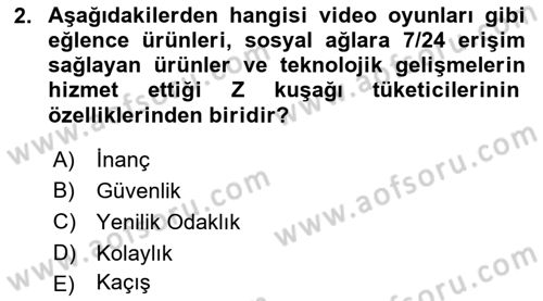 Pazarlamaya Giriş Dersi 2023 - 2024 Yılı Yaz Okulu Sınav Soruları 2. Soru