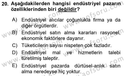 Pazarlamaya Giriş Dersi 2023 - 2024 Yılı Yaz Okulu Sınav Soruları 20. Soru