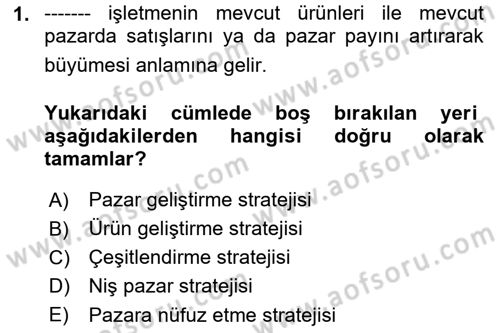 Pazarlamaya Giriş Dersi 2024 - 2025 Yılı (Vize) Ara Sınav Soruları 1. Soru