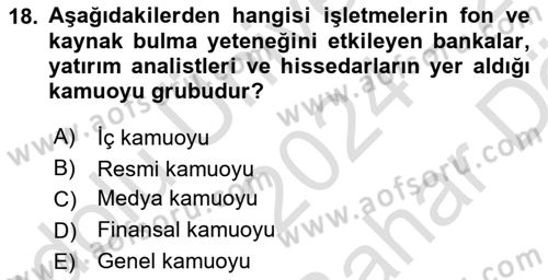 Pazarlamaya Giriş Dersi 2024 - 2025 Yılı (Vize) Ara Sınav Soruları 18. Soru