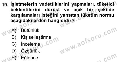 Pazarlamaya Giriş Dersi 2024 - 2025 Yılı (Vize) Ara Sınav Soruları 19. Soru