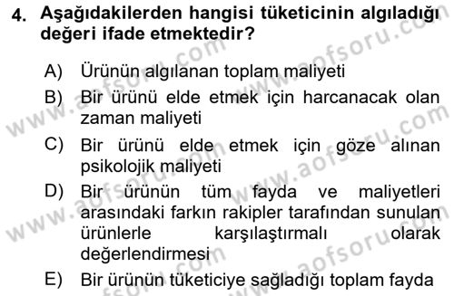 Pazarlamaya Giriş Dersi 2024 - 2025 Yılı (Vize) Ara Sınav Soruları 4. Soru