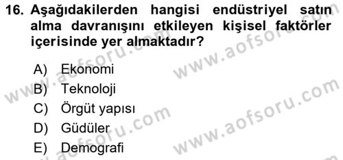 Pazarlamaya Giriş Dersi 2024 - 2025 Yılı (Final) Dönem Sonu Sınav Soruları 16. Soru