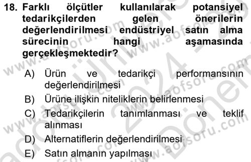 Pazarlamaya Giriş Dersi 2024 - 2025 Yılı (Final) Dönem Sonu Sınav Soruları 18. Soru