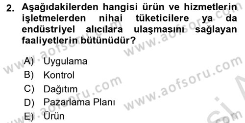 Pazarlamaya Giriş Dersi 2024 - 2025 Yılı (Final) Dönem Sonu Sınav Soruları 2. Soru