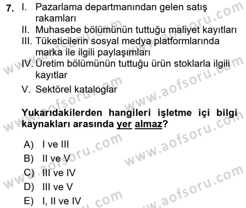 Pazarlamaya Giriş Dersi 2024 - 2025 Yılı (Final) Dönem Sonu Sınav Soruları 7. Soru