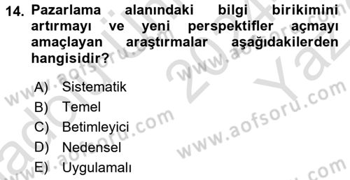 Pazarlamaya Giriş Dersi 2024 - 2025 Yılı Yaz Okulu Sınav Soruları 14. Soru