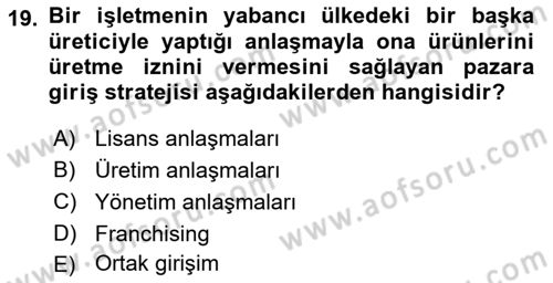 Pazarlamaya Giriş Dersi 2024 - 2025 Yılı Yaz Okulu Sınav Soruları 19. Soru