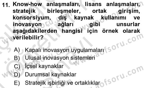 Teknoloji, İnnovasyon Ve Girişimcilik Dersi 2020 - 2021 Yılı Yaz Okulu Sınav Soruları 11. Soru