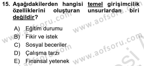 Teknoloji, İnnovasyon Ve Girişimcilik Dersi 2020 - 2021 Yılı Yaz Okulu Sınav Soruları 15. Soru