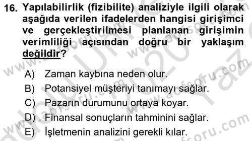 Teknoloji, İnnovasyon Ve Girişimcilik Dersi 2020 - 2021 Yılı Yaz Okulu Sınav Soruları 16. Soru