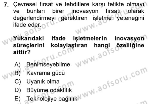 Teknoloji, İnnovasyon Ve Girişimcilik Dersi 2020 - 2021 Yılı Yaz Okulu Sınav Soruları 7. Soru