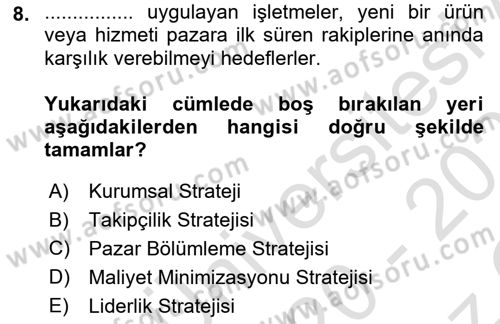Teknoloji, İnnovasyon Ve Girişimcilik Dersi 2020 - 2021 Yılı Yaz Okulu Sınav Soruları 8. Soru