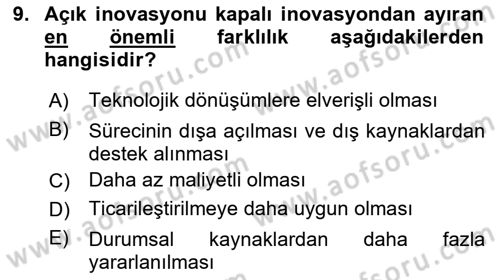 Teknoloji, İnnovasyon Ve Girişimcilik Dersi 2020 - 2021 Yılı Yaz Okulu Sınav Soruları 9. Soru