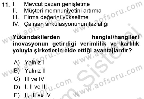 Teknoloji, İnnovasyon Ve Girişimcilik Dersi 2021 - 2022 Yılı (Vize) Ara Sınav Soruları 11. Soru