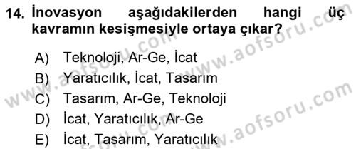 Teknoloji, İnnovasyon Ve Girişimcilik Dersi 2021 - 2022 Yılı (Vize) Ara Sınav Soruları 14. Soru