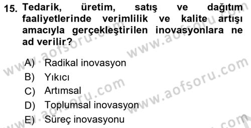 Teknoloji, İnnovasyon Ve Girişimcilik Dersi 2021 - 2022 Yılı (Vize) Ara Sınav Soruları 15. Soru