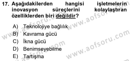 Teknoloji, İnnovasyon Ve Girişimcilik Dersi 2021 - 2022 Yılı (Vize) Ara Sınav Soruları 17. Soru