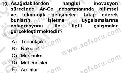 Teknoloji, İnnovasyon Ve Girişimcilik Dersi 2021 - 2022 Yılı (Vize) Ara Sınav Soruları 19. Soru