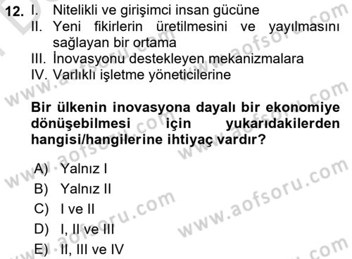 Teknoloji, İnnovasyon Ve Girişimcilik Dersi 2021 - 2022 Yılı (Final) Dönem Sonu Sınav Soruları 12. Soru