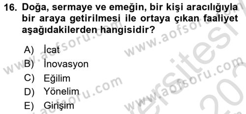 Teknoloji, İnnovasyon Ve Girişimcilik Dersi 2021 - 2022 Yılı (Final) Dönem Sonu Sınav Soruları 16. Soru