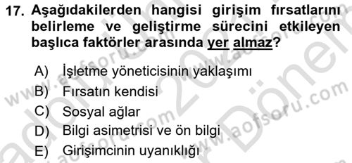 Teknoloji, İnnovasyon Ve Girişimcilik Dersi 2021 - 2022 Yılı (Final) Dönem Sonu Sınav Soruları 17. Soru