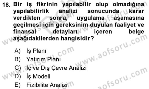 Teknoloji, İnnovasyon Ve Girişimcilik Dersi 2021 - 2022 Yılı (Final) Dönem Sonu Sınav Soruları 18. Soru