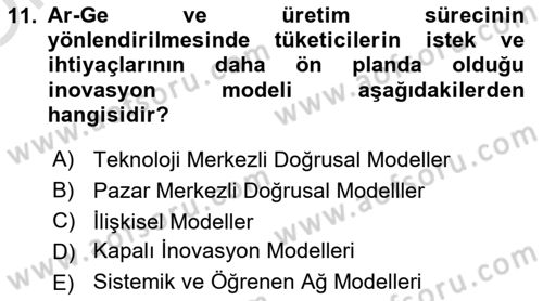 Teknoloji, İnnovasyon Ve Girişimcilik Dersi 2021 - 2022 Yılı Yaz Okulu Sınav Soruları 11. Soru