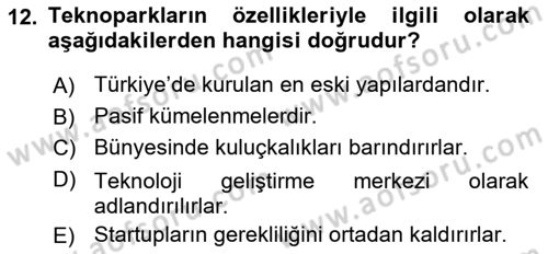 Teknoloji, İnnovasyon Ve Girişimcilik Dersi 2021 - 2022 Yılı Yaz Okulu Sınav Soruları 12. Soru