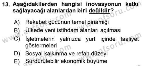 Teknoloji, İnnovasyon Ve Girişimcilik Dersi 2021 - 2022 Yılı Yaz Okulu Sınav Soruları 13. Soru